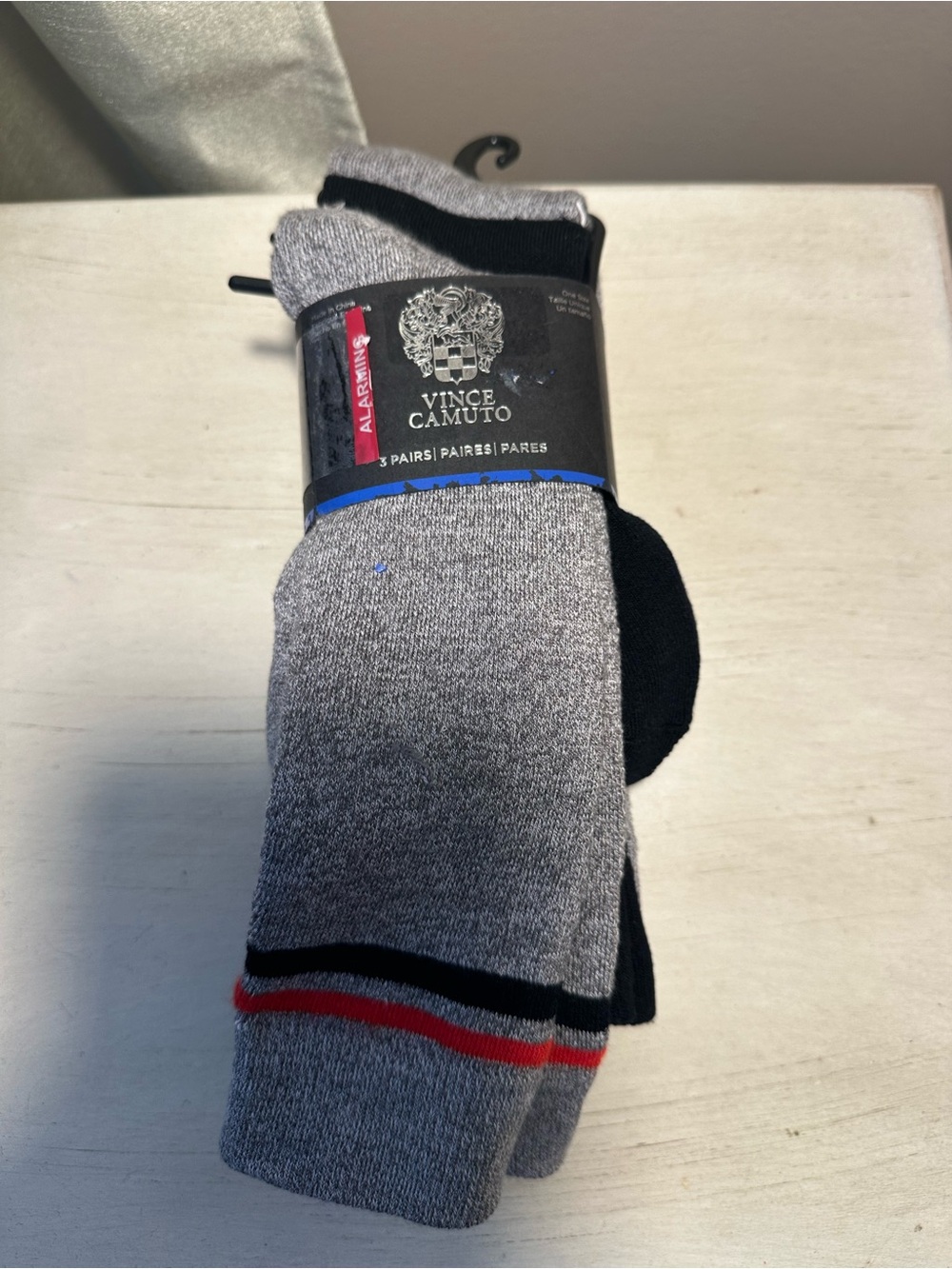 Vince Camuto Men's Soft Crew Socks 3 Pairs Gray Black Stripes One Size